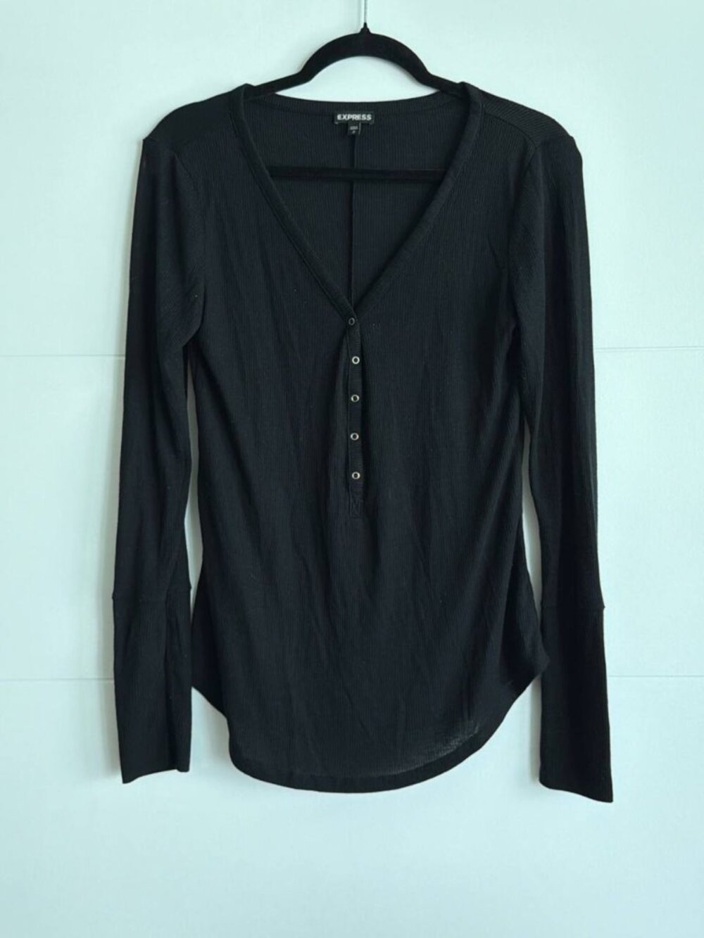 Express Ribbed Long Sleeve Top | Womens (Size M) | Black